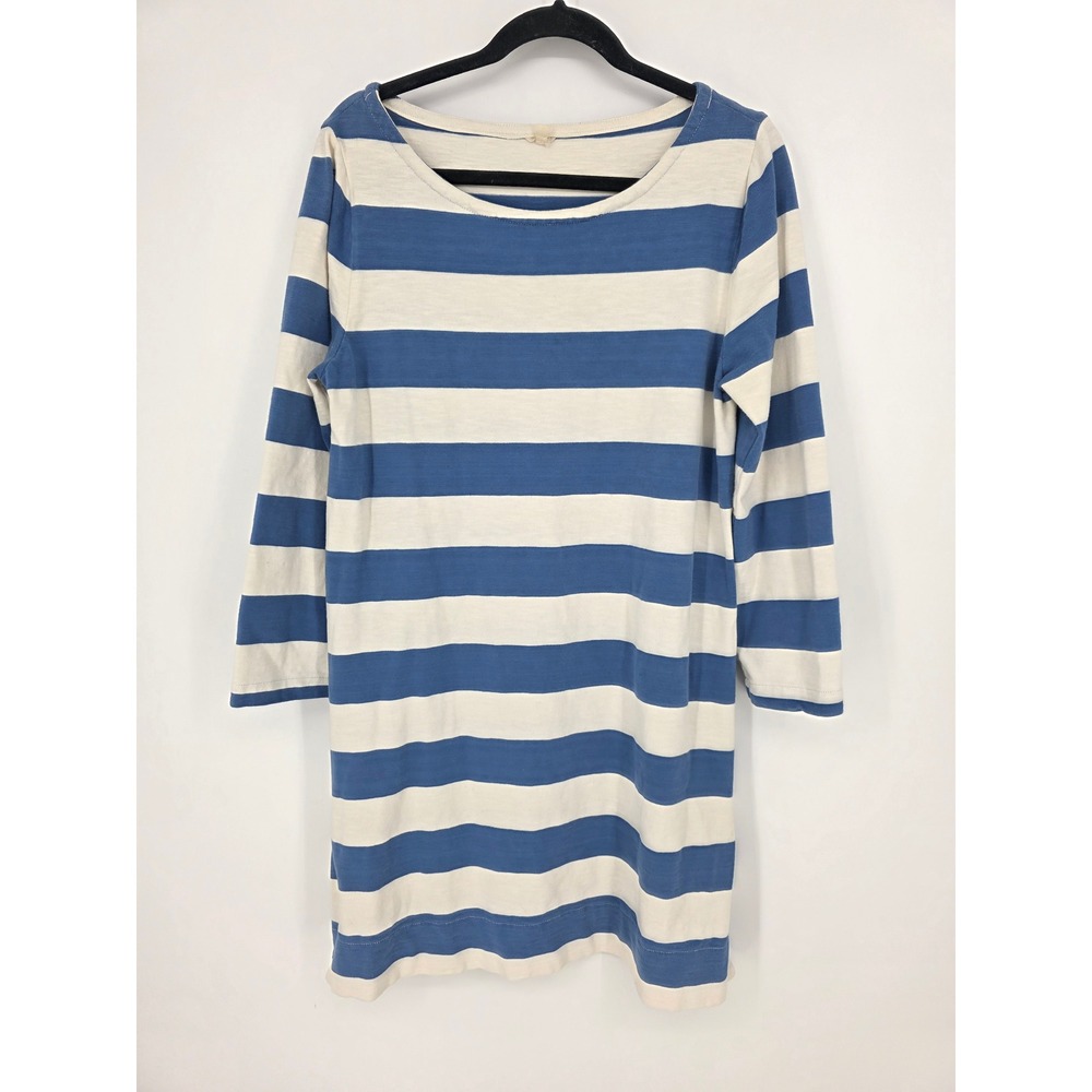 J Crew Blue White Striped Long Sleeve Cotton Side Zip Tunic Dress Size Large‎
